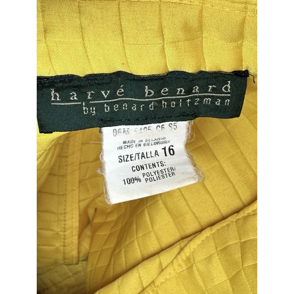 Harve Benard Quilted Coat Women Size 16 Vintage Yellow Grid Textured Long Jacket - Picture 8 of 11
